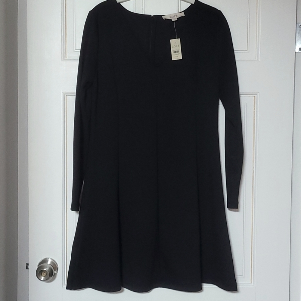 Loft Black Long Sleeve Petite Dress